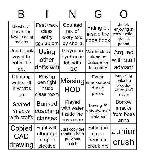 CIVILIANS Bingo Card