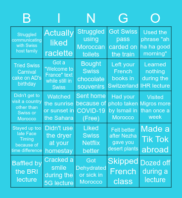 SIT Global Health & Development Policy Bingo Card