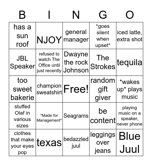 @bethanyylew Bingo Card