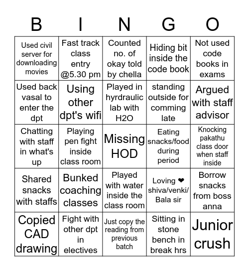 CIVILIANS Bingo Card