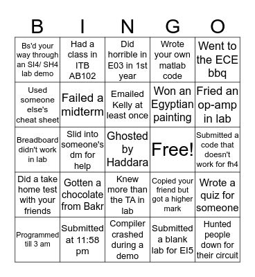 McMaster Electrical Engineering Bingo Card