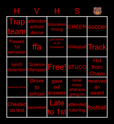 2020 HVHS Bingo Card