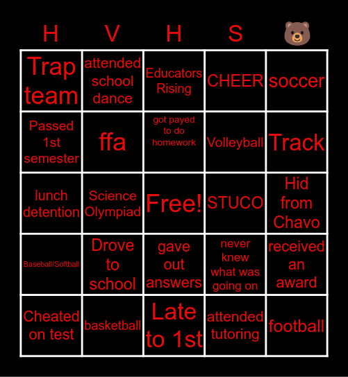 2020 HVHS Bingo Card