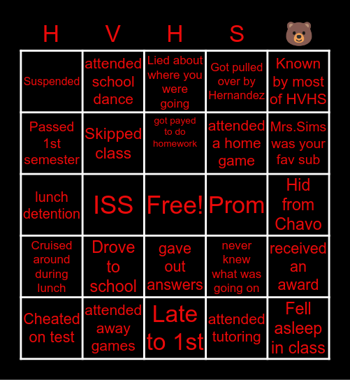 2020 HVHS Bingo Card
