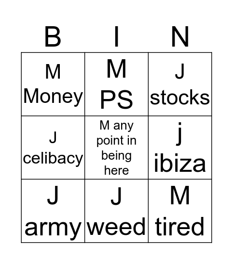 Untitled Bingo Card