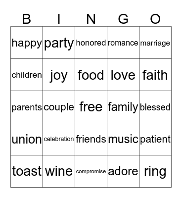 Anniversary Bingo Card