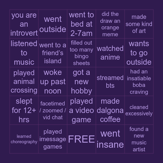 locked up in the house 2020 Bingo Card