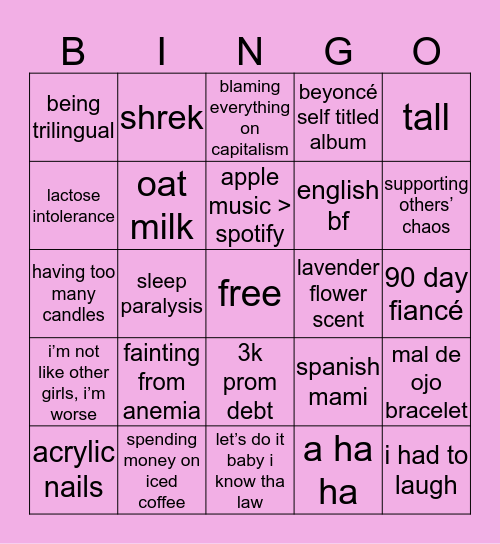 Val’s Bingo Card