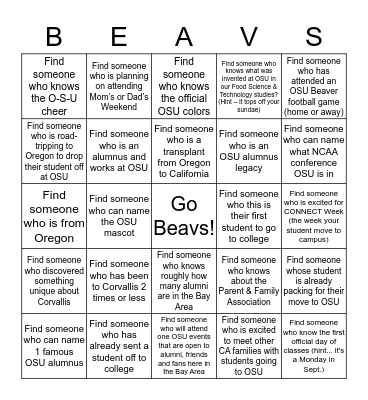Family Beaver Bingo Card