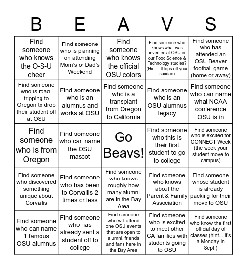 Family Beaver Bingo Card