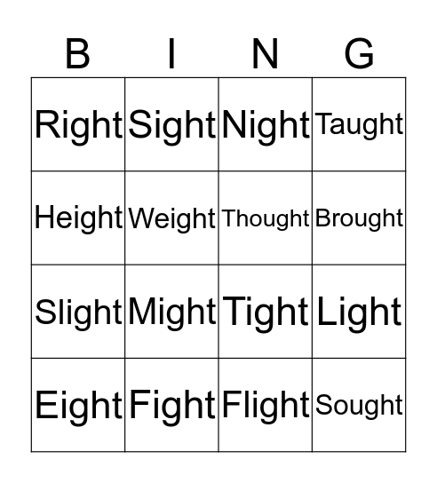 "ght" Bingo Card