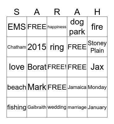 Skype Shower for Sarah Bingo Card