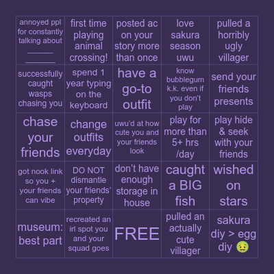 animal crossing saved 2020 Bingo Card