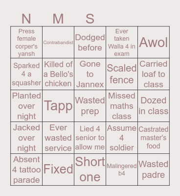 Nigerian military school Bingo Card