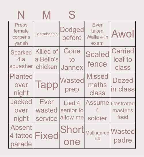 Nigerian military school Bingo Card