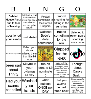 ~~ QUARANTINE ~~ Bingo Card