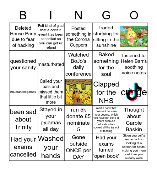 ~~ QUARANTINE ~~ Bingo Card