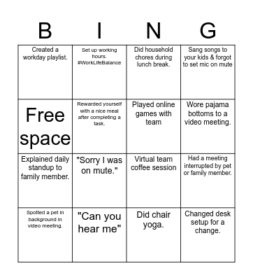 Virtual Team Bingo Card
