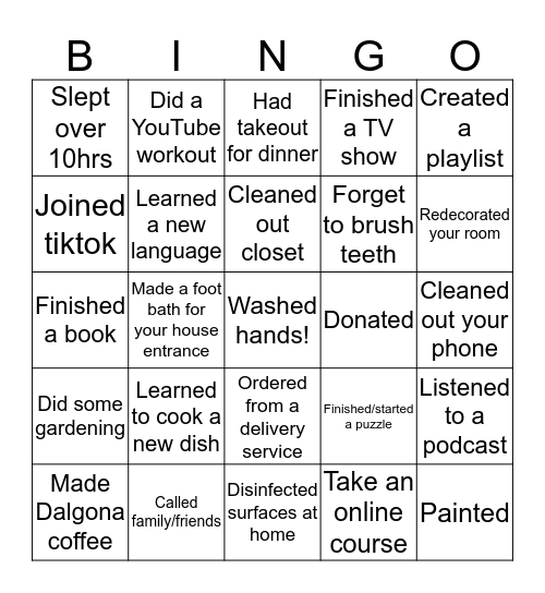 Quarantine Bingo Card