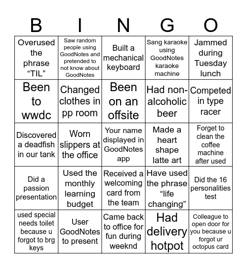 GoodNotes Bingo Card