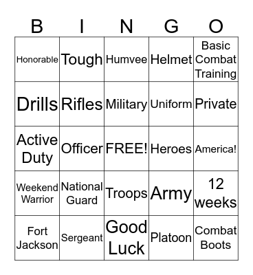 National Guard Bingo! Bingo Card