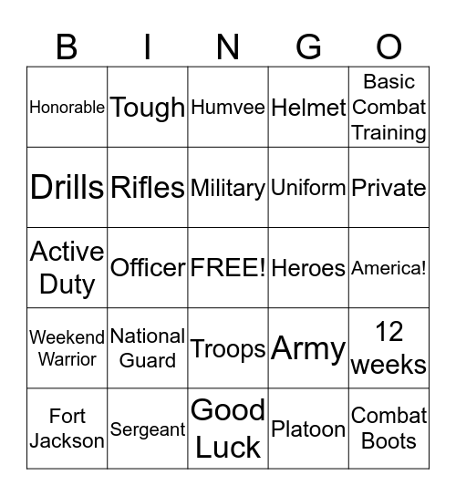 National Guard Bingo! Bingo Card