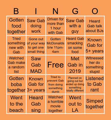GAB’S QUARANTINE BINGO Card