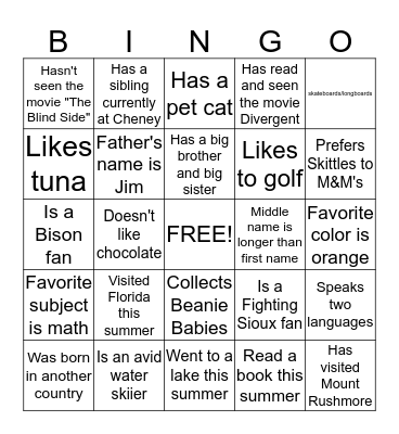 Get to Know You Bingo Card