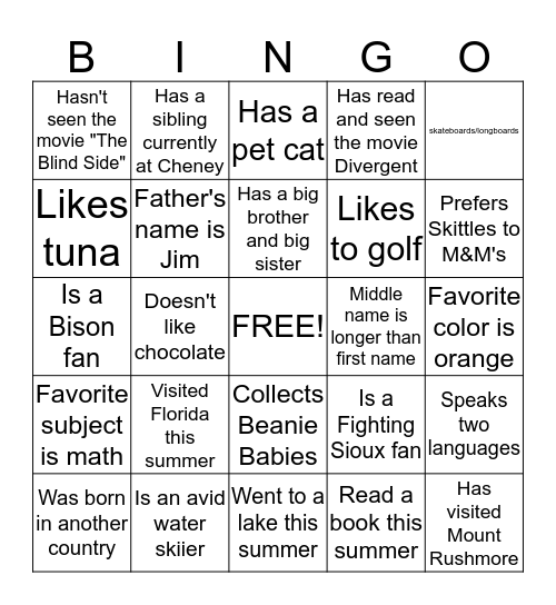 Get to Know You Bingo Card