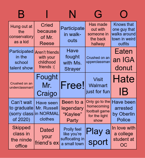 Oberlin Bingo Card