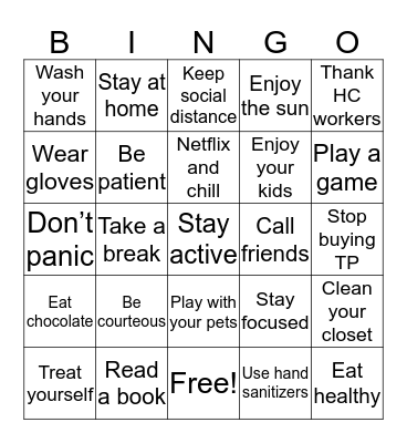 Corona Bingo Card