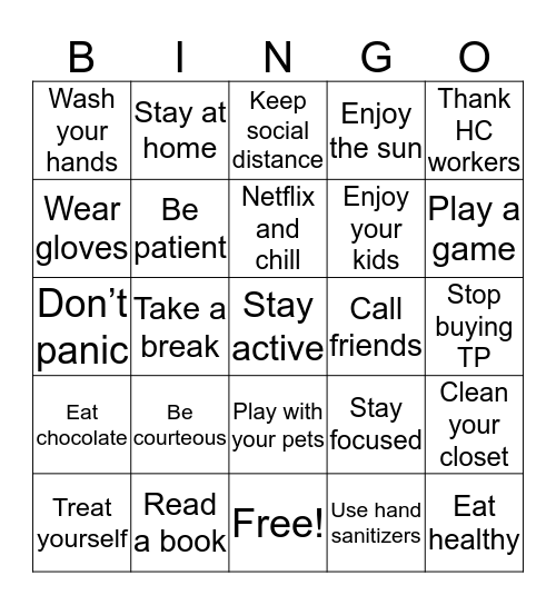 Corona Bingo Card