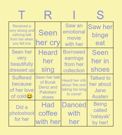 The Trisha Bingo! Bingo Card