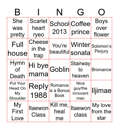 KDRAMA you’ve watched Bingo Card