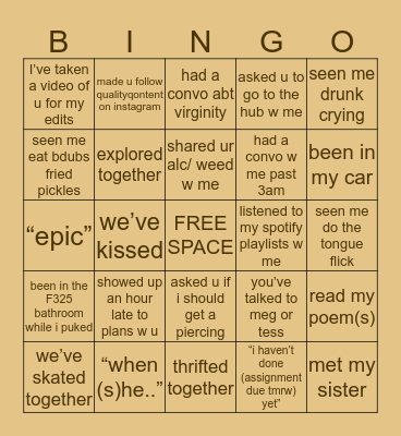 being friends w jillian Bingo Card