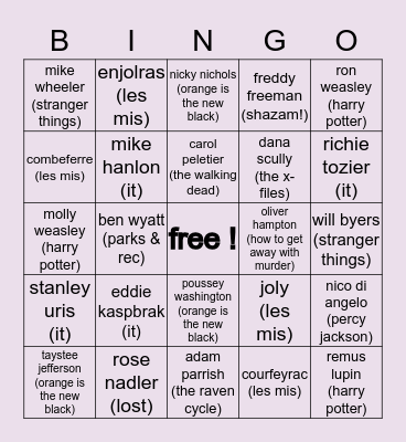 kyle's favorites Bingo Card