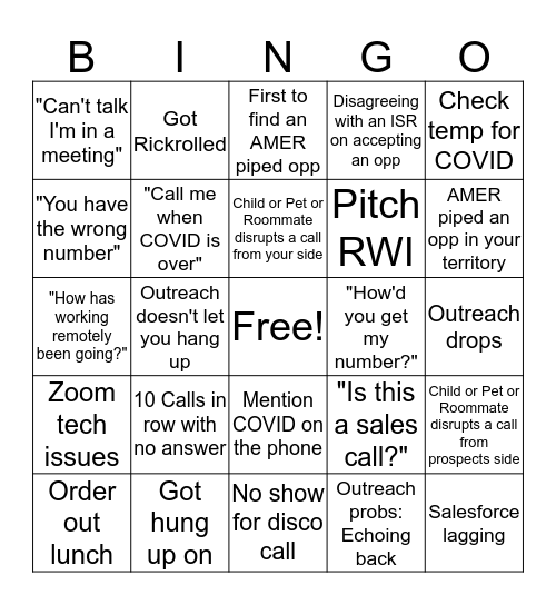 Pessimistic Bingo Card