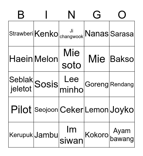 Punya Lucas Bingo Card