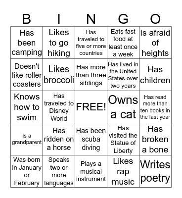 Getting to Know You... Bingo Card