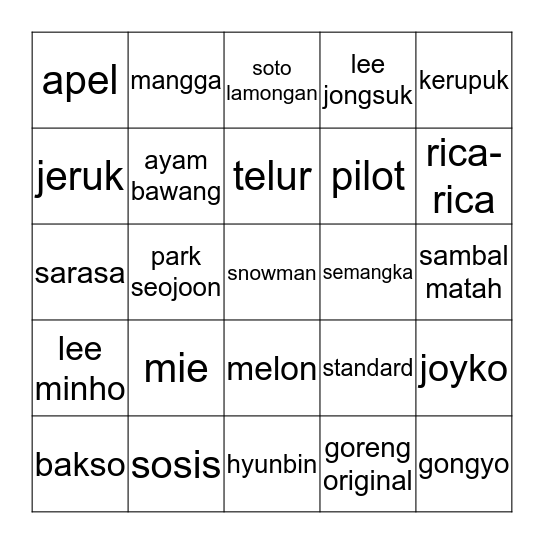 IRENE Bingo Card