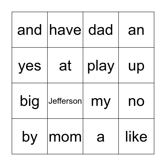 Review 5 Sight Words Bingo Card