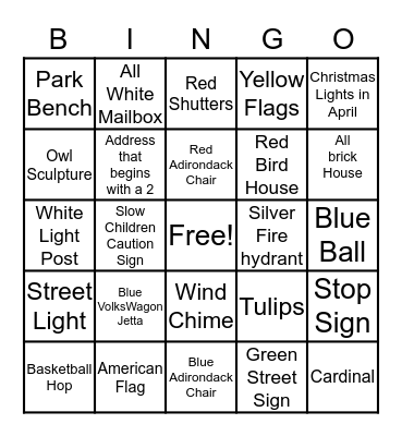 Crown Park Neighborhood BINGO Card