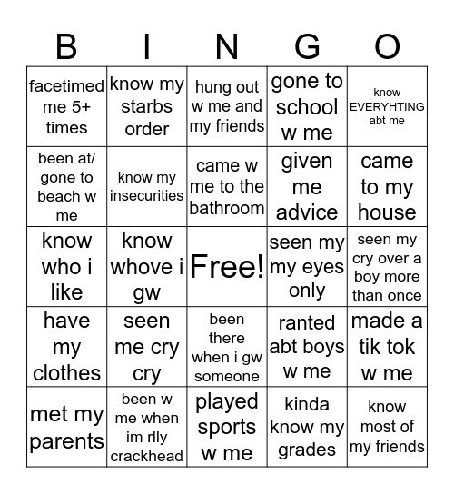 allisons bingo👏🏼🤕🧃👹 Bingo Card