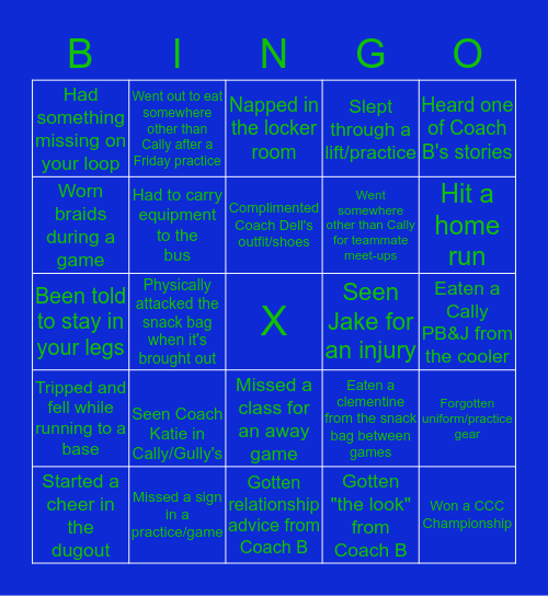 Endicott Softball Bingo Card