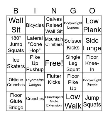 Weekday Warriors Fitness Bingo Card