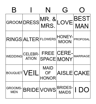 BRIDAL SHOWER BINGO Card