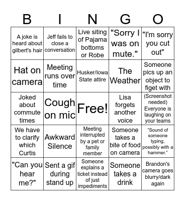X-Service Teams Meeting Bingo Card