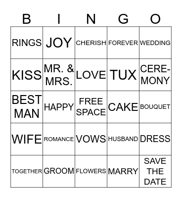 BRIDAL SHOWER BINGO Card