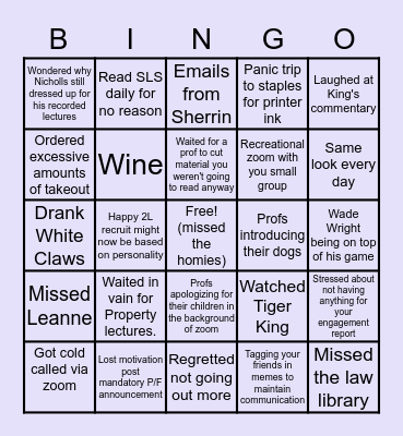 WESTERN 1L QUARANTINE BINGO Card