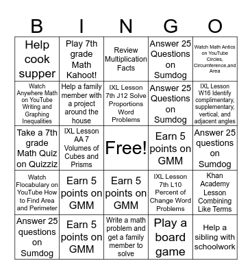 Math BINGO April 6-10 Bingo Card